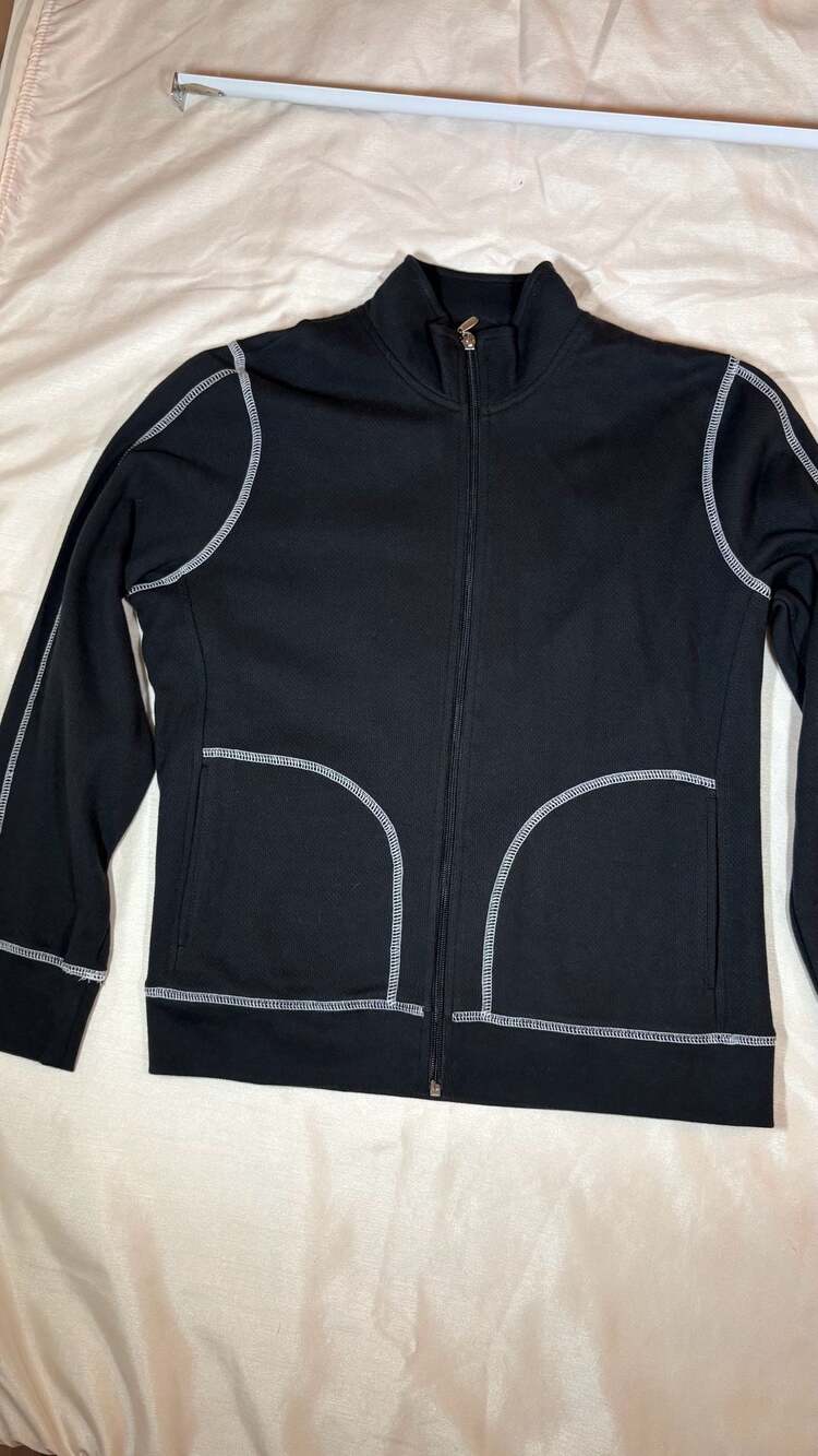 Rafaella Petites Zip Jacket Size M Black Cotton Contrast Stitch